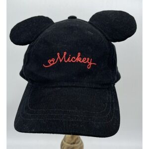 Disney Jr Mickey Mouse Corduroy black hat with ears red script Mickey, GUC‎